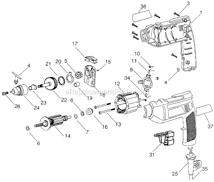 Black and Decker 7955-BR (Type 0) 3/8 Hammer Drill Power Tool Page A Diagram